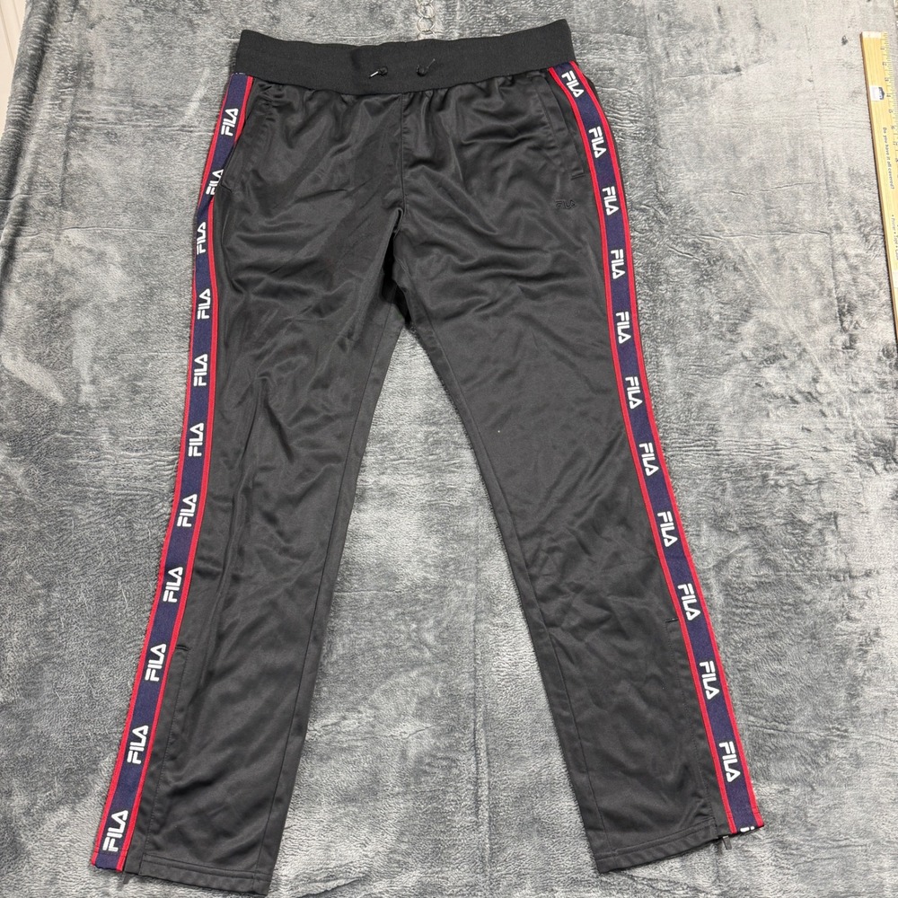 FILA Track Pants Womens XL Black Logo Tape Ankle Zip Sportswear - Picture 2 of 12